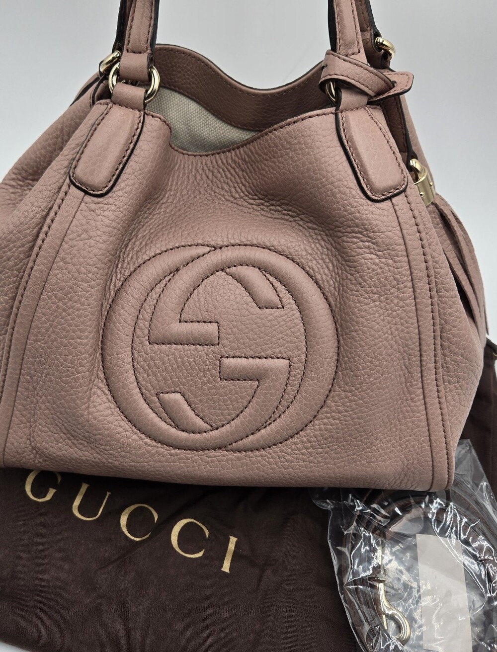 Gucci Pebbled Calfskin Small Soho Shoulder Bag Light Pink - COA Included - Picture 12 of 16